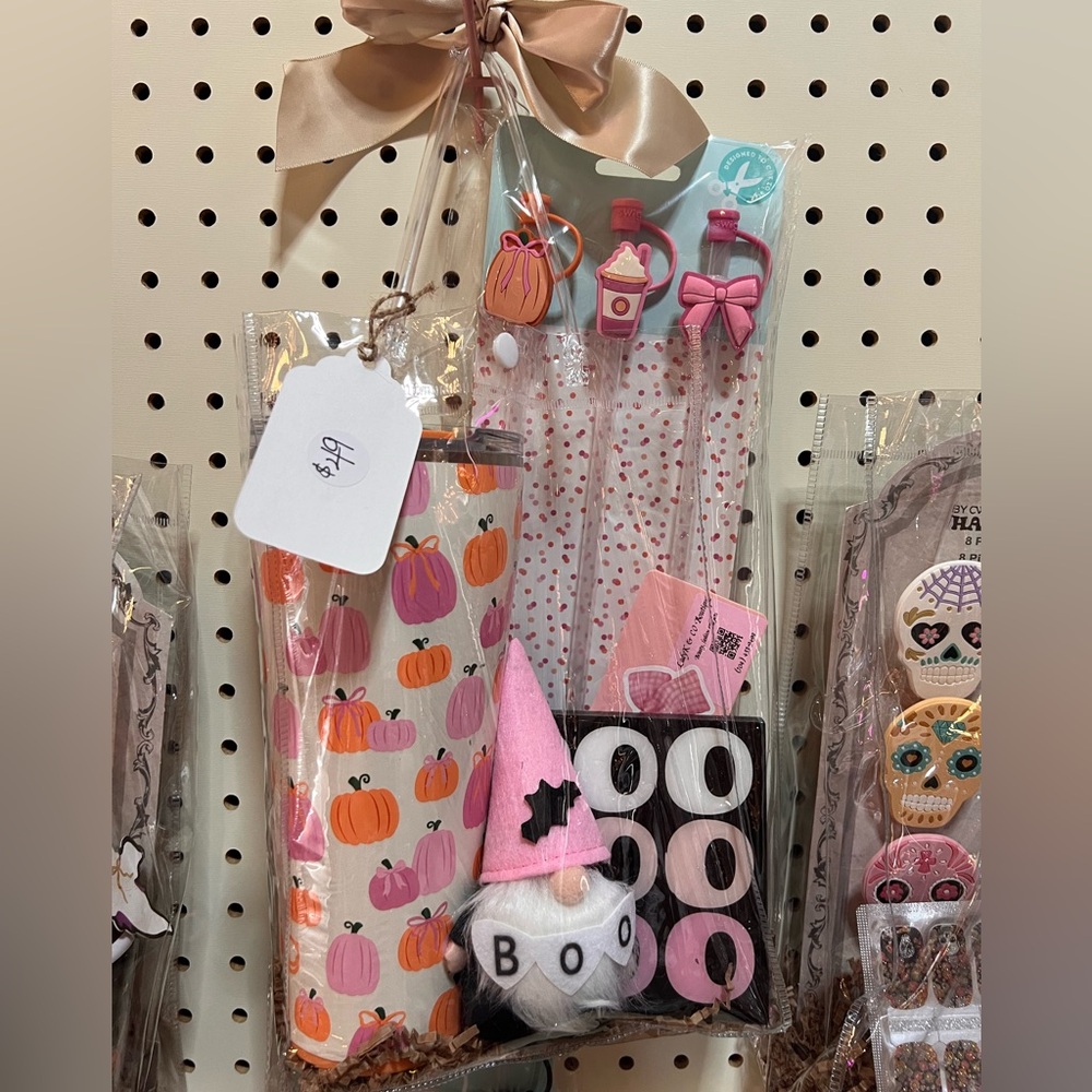 Halloween Themed Gift Set with Pink and Orange Pumpkin Swig Tumbler Bundle